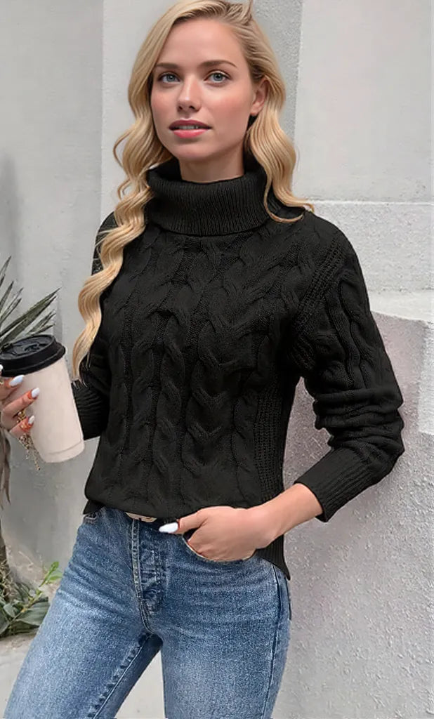 Cozy Cable-Knit Turtleneck Sweater for Women