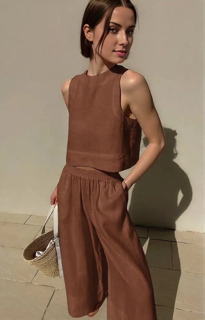 Linen Two-Piece Ensemble - Lightweight, Breathable, and Eco-Friendly Women's Summer Attire