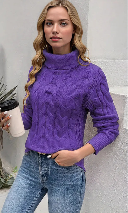 Cozy Cable-Knit Turtleneck Sweater for Women