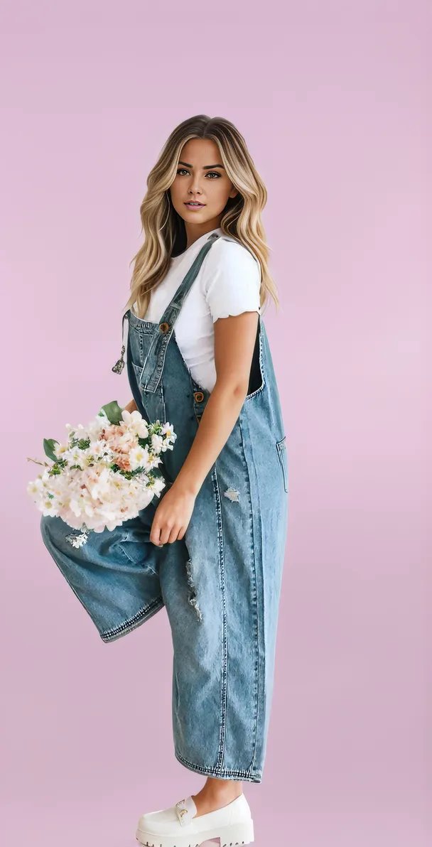 Relaxed Fit Ripped Denim Overalls