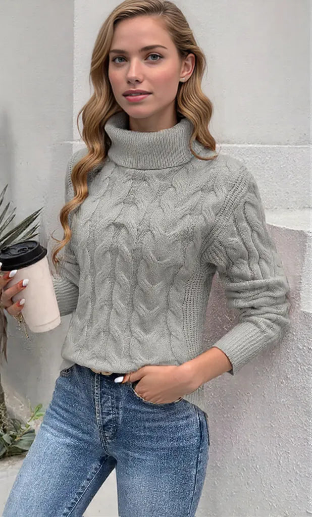 Cozy Cable-Knit Turtleneck Sweater for Women