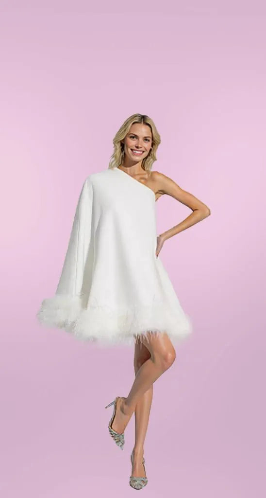 Eve | Feather-Embellished One-Shoulder Mini Dress