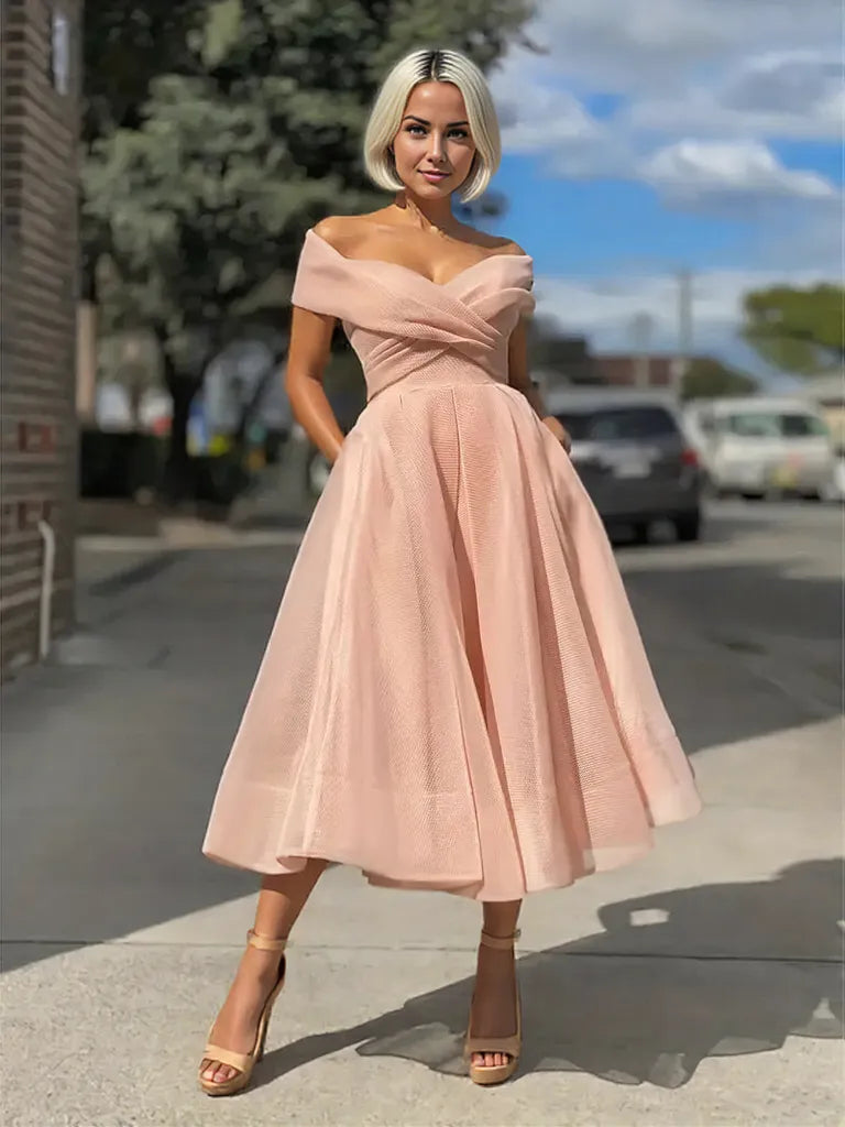 Elegant Off-Shoulder Midi Dress for Women