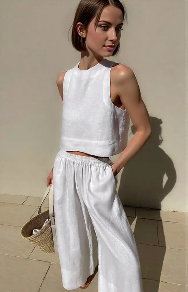 Linen Two-Piece Ensemble - Lightweight, Breathable, and Eco-Friendly Women's Summer Attire