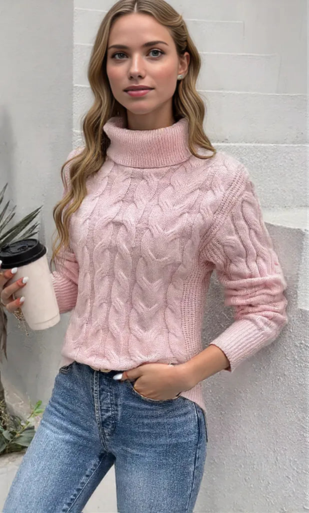 Cozy Cable-Knit Turtleneck Sweater for Women