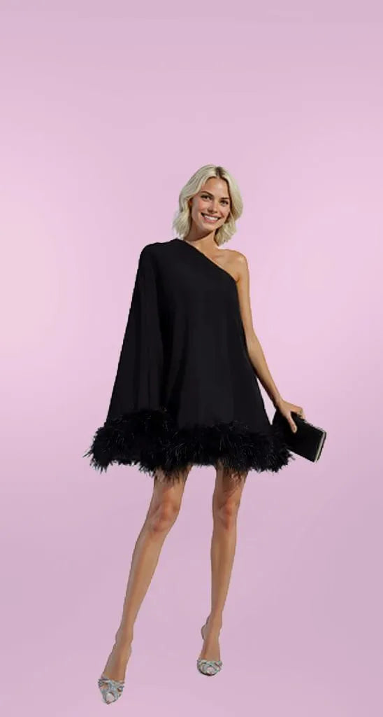 Eve | Feather-Embellished One-Shoulder Mini Dress