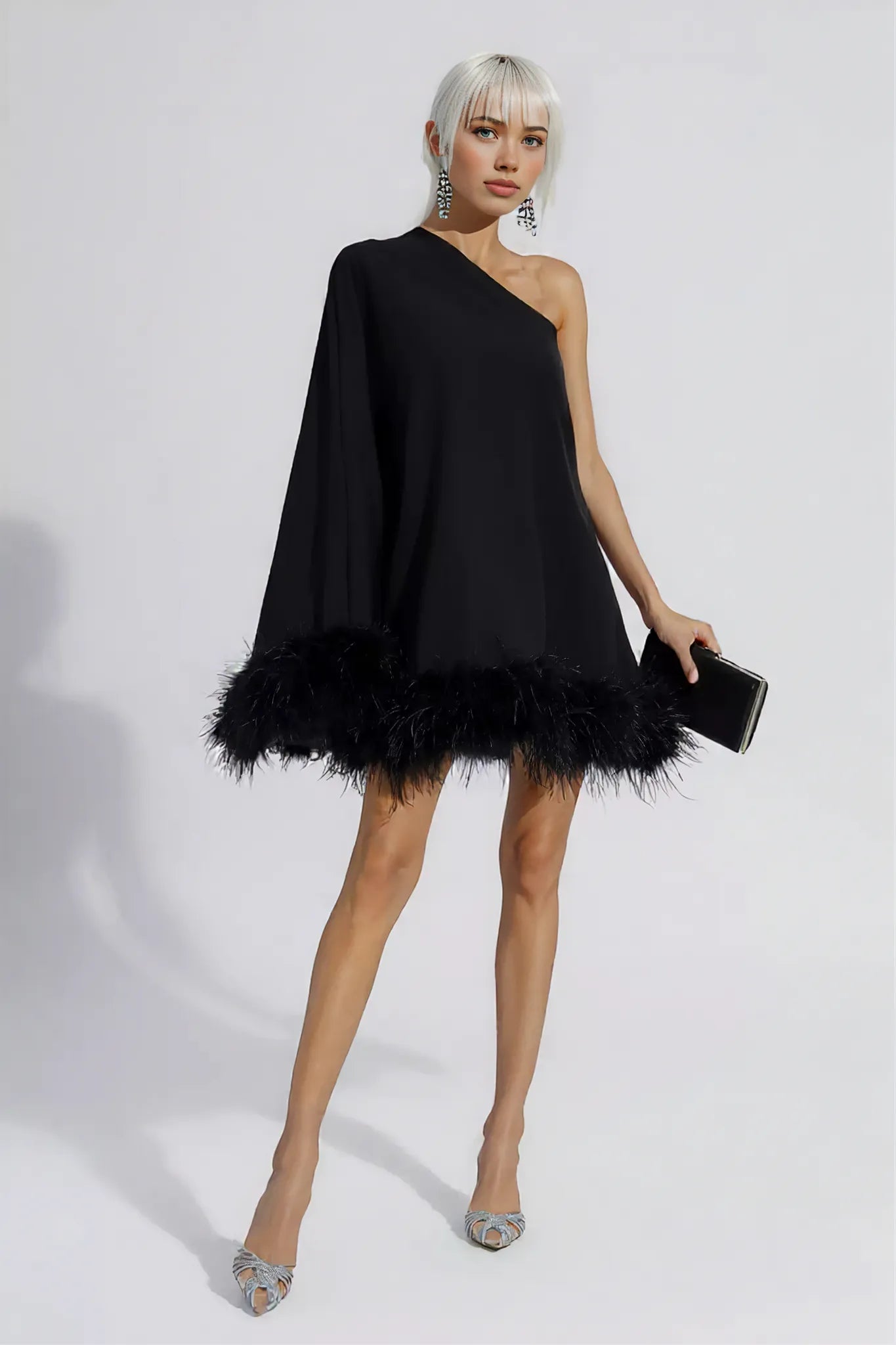 Frankie | Feathered One-Shoulder Mini Dress