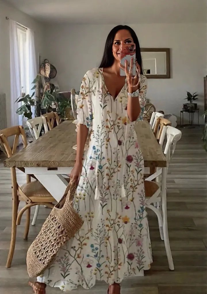 Caroline | Women's Sleeveless V-Neck Floral Maxi Dress for Summer