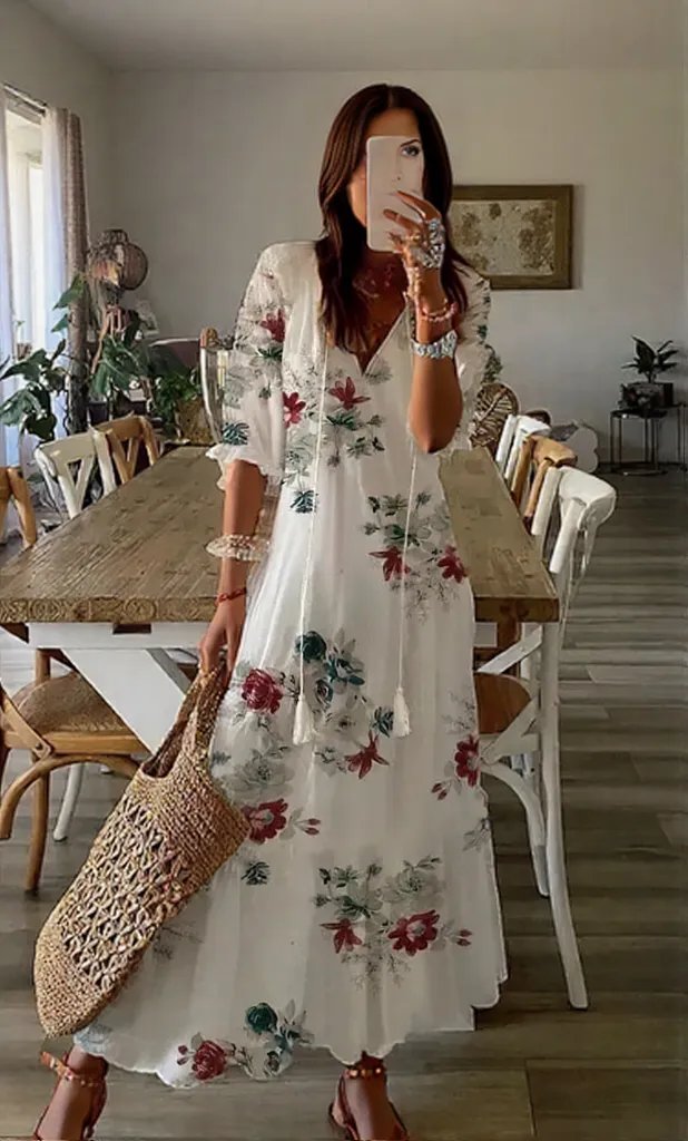 Caroline | Women's Sleeveless V-Neck Floral Maxi Dress for Summer