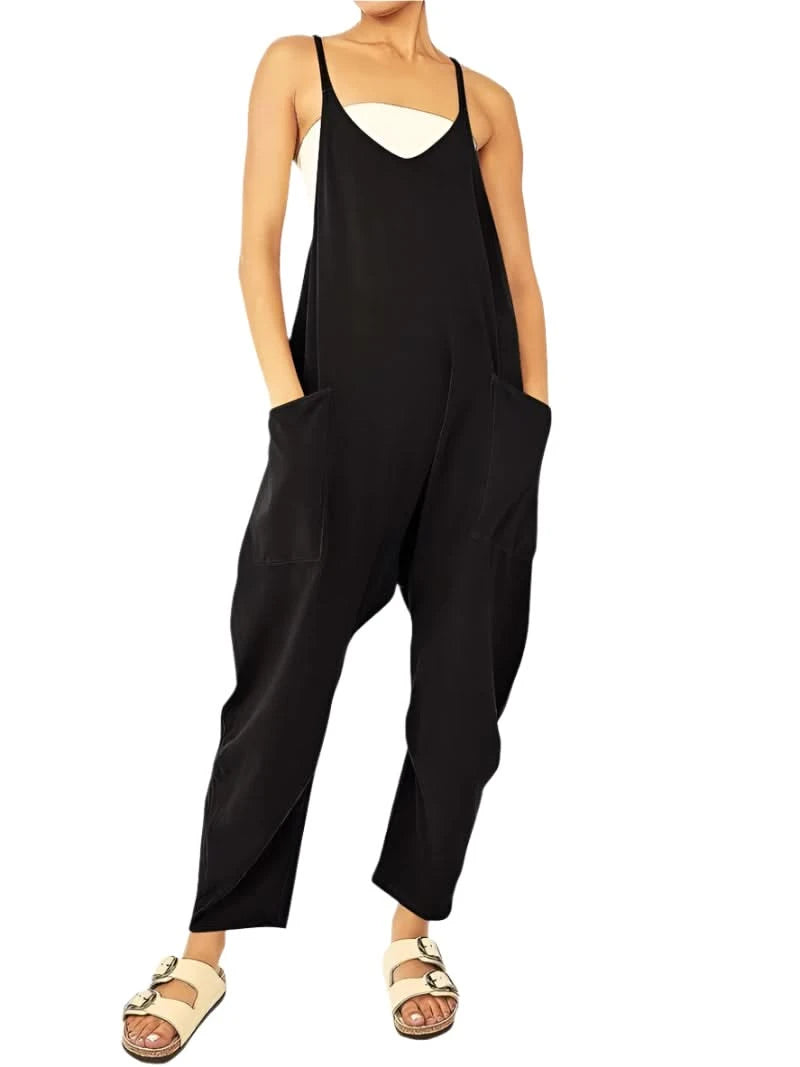 Variant image for Womens Black Jumpsuit - Stylish Long Overall Romper with Adjustable Straps for Summer-21