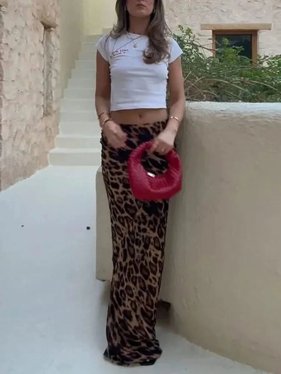 Elegant Women's Leopard Print Bodycon Maxi Skirt – Sheer Summer Beachwear, Mid Waist Design, Comfortable Fabric-4