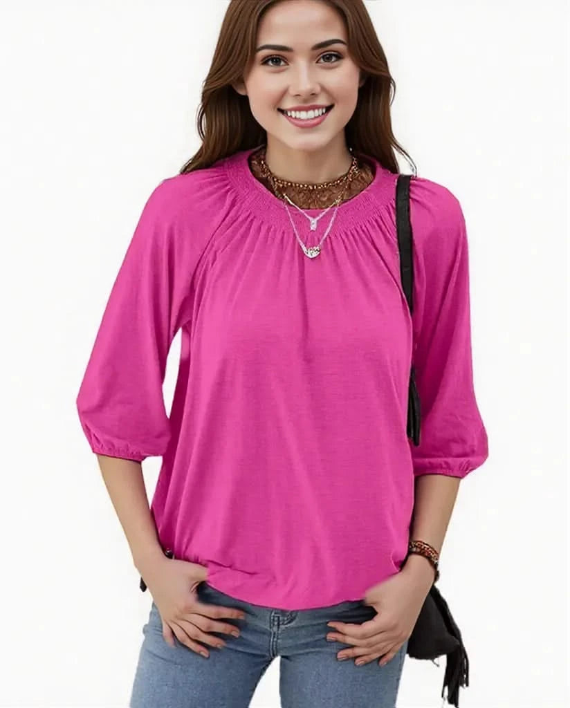 Variant image for Elegant Women's Loose-Fit T-Shirt with Round Neck and Seven-Point Sleeves – Stylish Summer Top in Polyamide-5