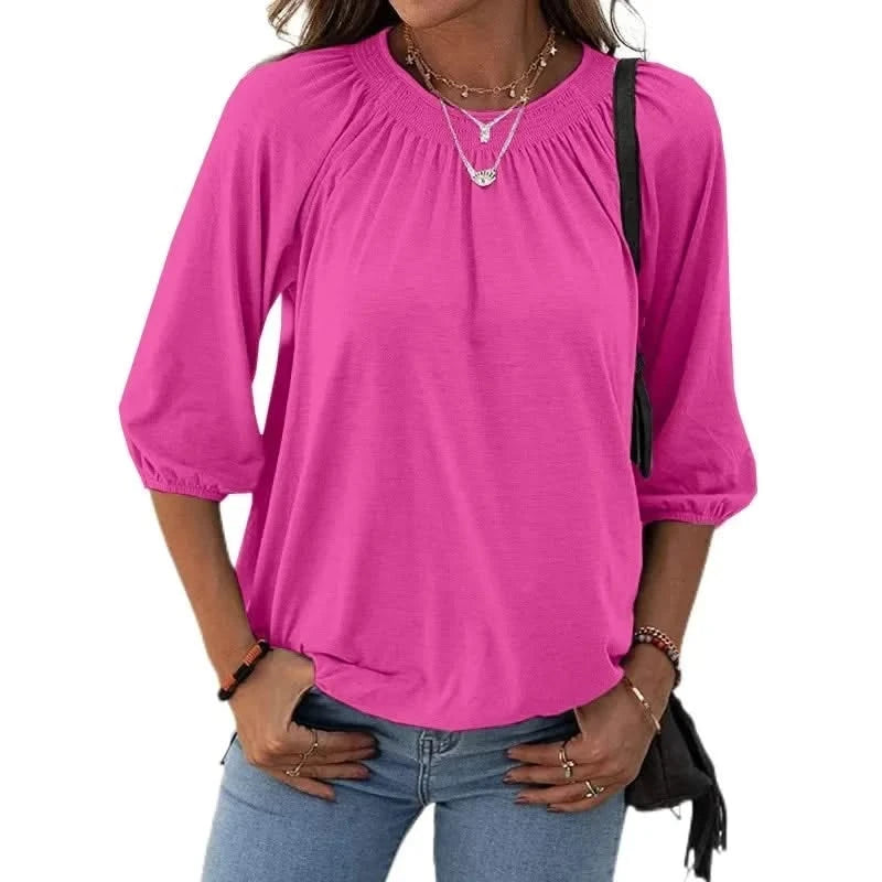 Variant image for Elegant Women's Loose-Fit T-Shirt with Round Neck and Seven-Point Sleeves – Stylish Summer Top in Polyamide-8