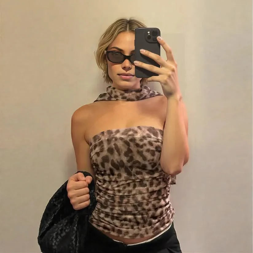 Women's Going Out Top Leopard Print Size M Tulle-2
