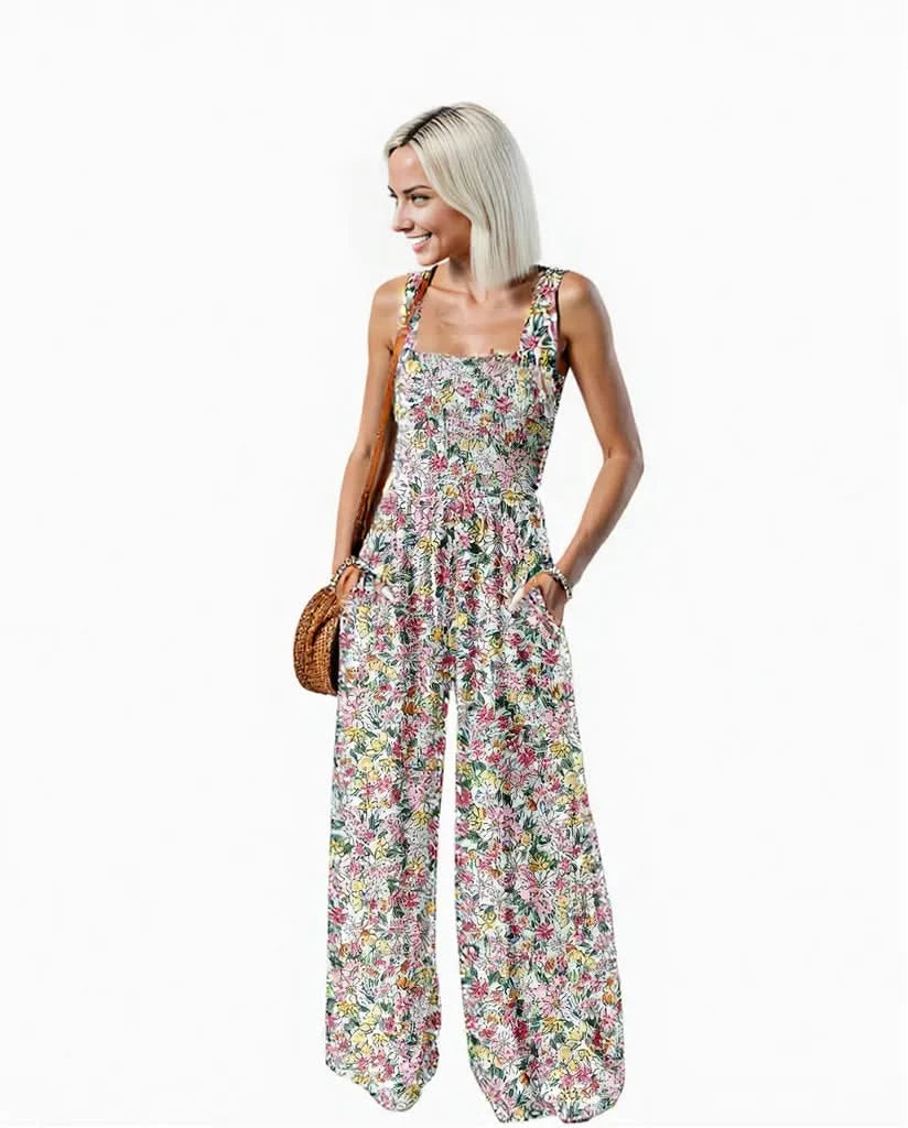 Variant image for Women's Floral Printed Sleeveless Jumpsuit with Pockets – Wide Leg Summer Romper in Lightweight Polyester-13