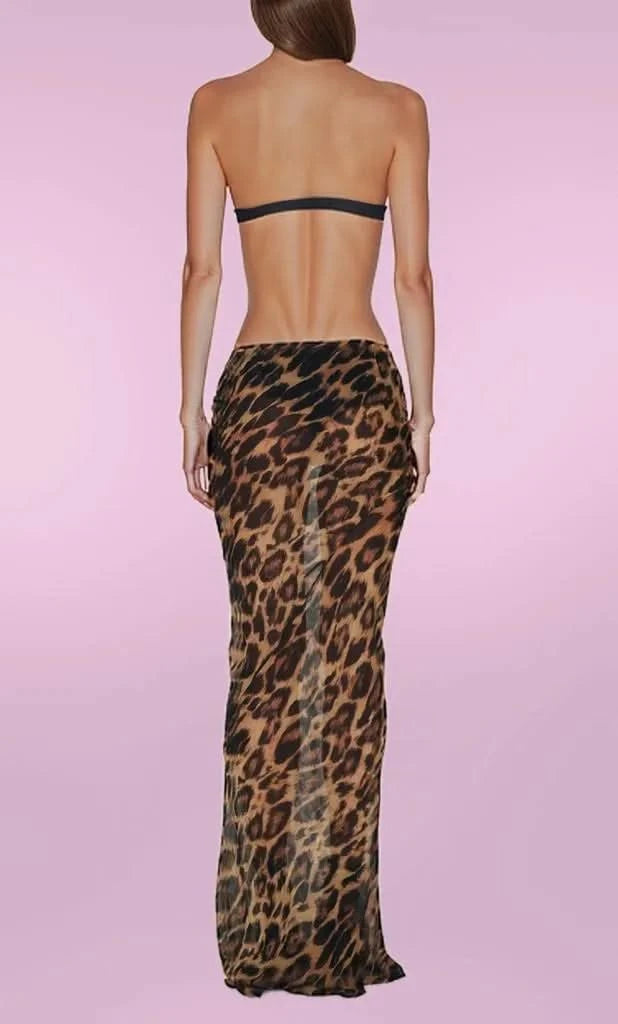 Elegant Women's Leopard Print Bodycon Maxi Skirt – Sheer Summer Beachwear, Mid Waist Design, Comfortable Fabric-5