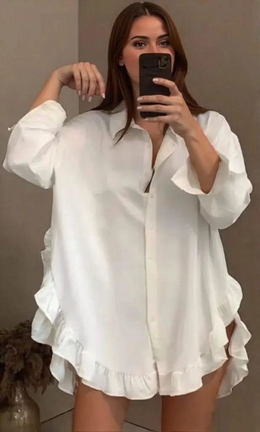 Women's Mini Dress White Size M Cotton Blend-1