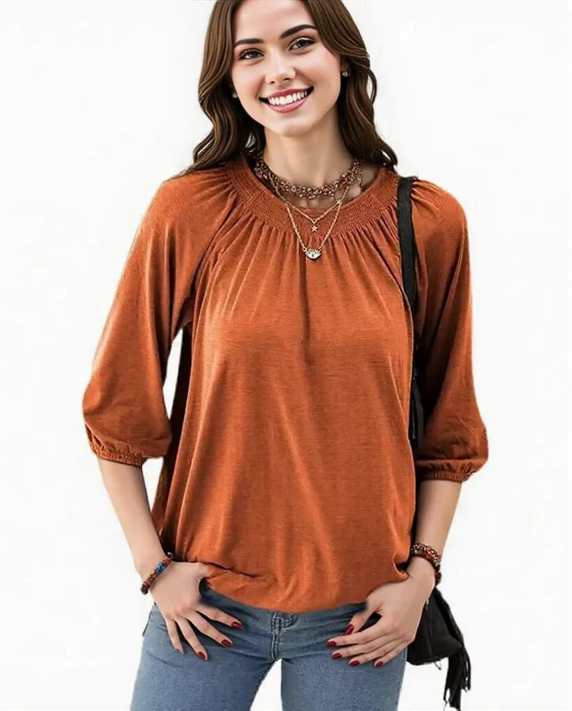 Variant image for Elegant Women's Loose-Fit T-Shirt with Round Neck and Seven-Point Sleeves – Stylish Summer Top in Polyamide-24
