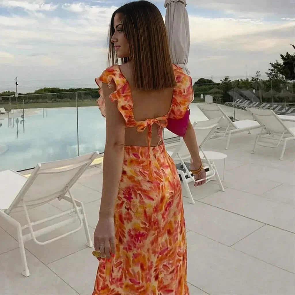 Katrina | Elegant Ruffled Maxi Dress – Flowing Evening Attire