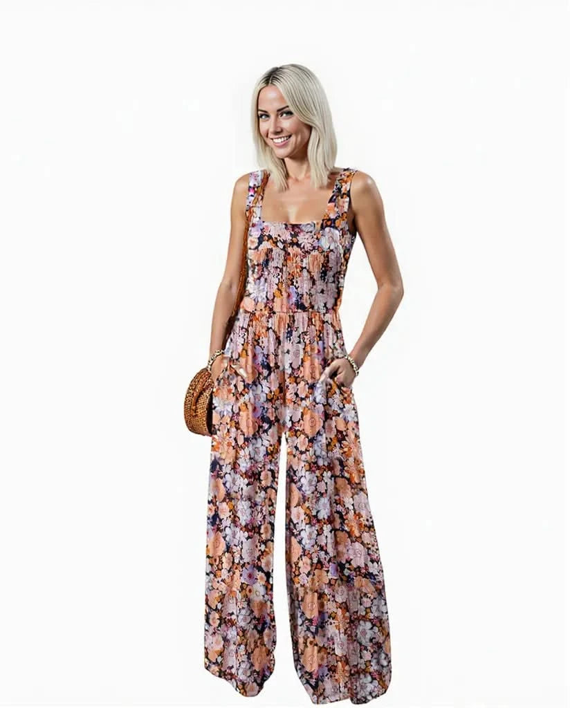 Variant image for Women's Floral Printed Sleeveless Jumpsuit with Pockets – Wide Leg Summer Romper in Lightweight Polyester-5