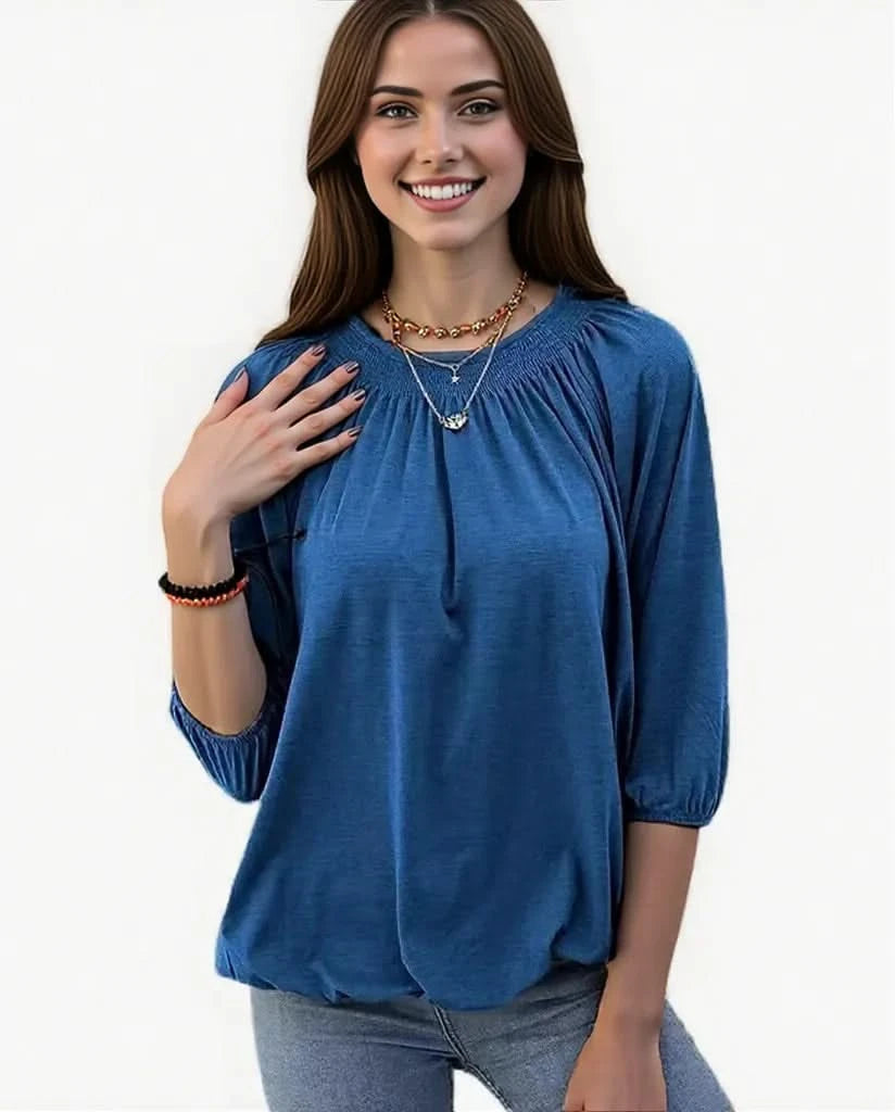 Variant image for Elegant Women's Loose-Fit T-Shirt with Round Neck and Seven-Point Sleeves – Stylish Summer Top in Polyamide-7