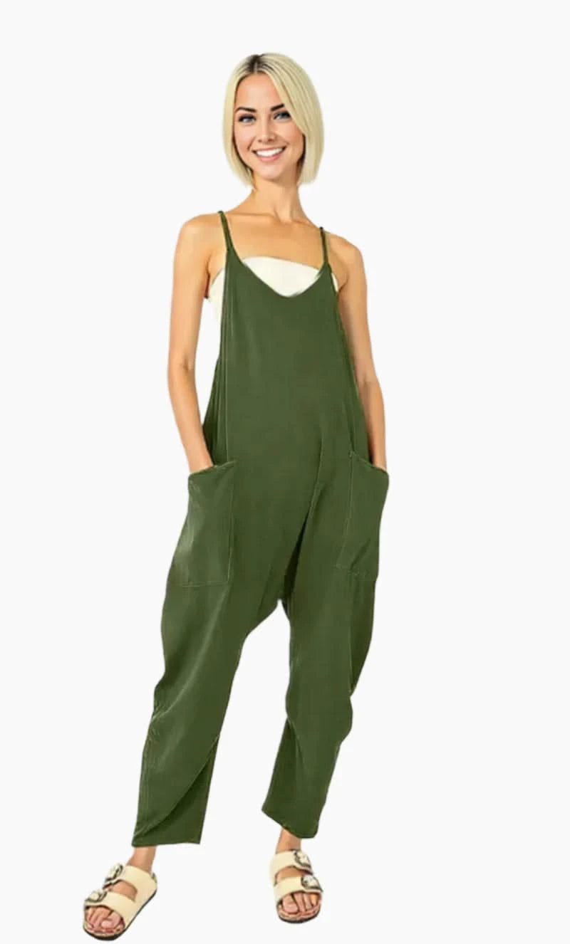 Variant image for Womens Black Jumpsuit - Stylish Long Overall Romper with Adjustable Straps for Summer-22