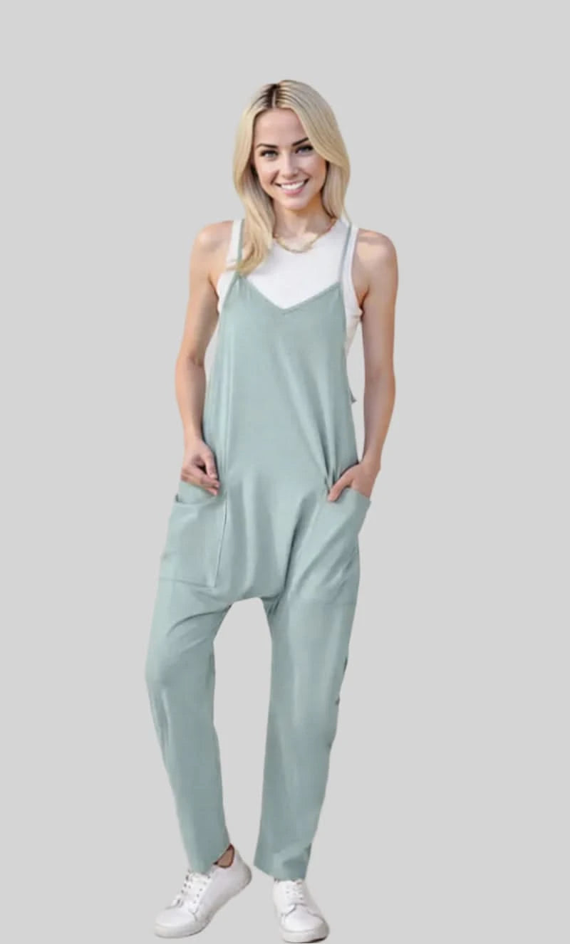 Womens Black Jumpsuit - Stylish Long Overall Romper with Adjustable Straps for Summer-1