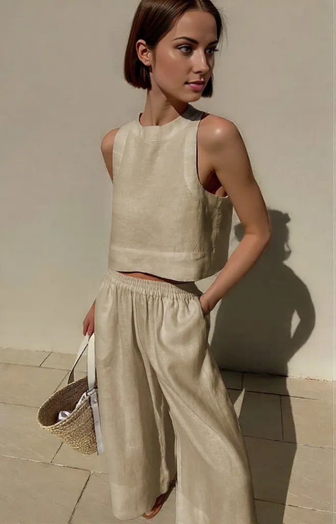 Linen Two-Piece Ensemble - Lightweight, Breathable, and Eco-Friendly Women's Summer Attire