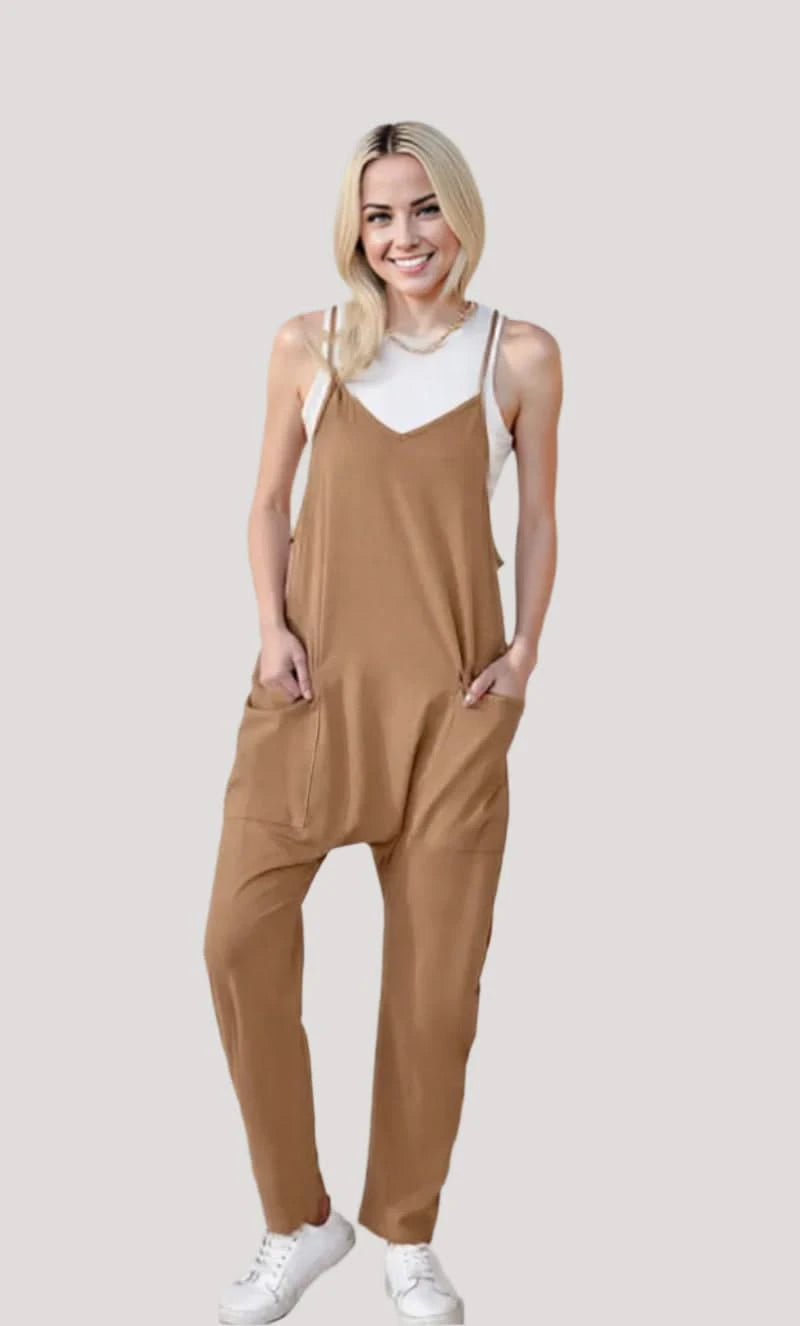 Womens Black Jumpsuit - Stylish Long Overall Romper with Adjustable Straps for Summer-2