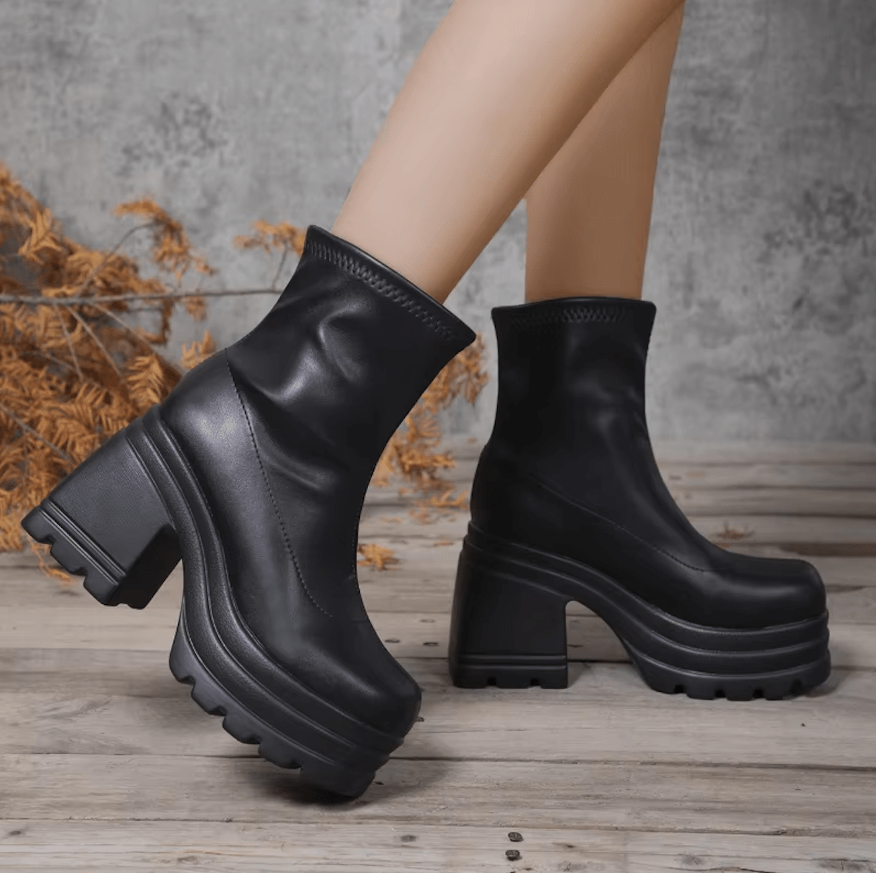 Chic and Cozy PU Leather High-Heeled Boots for Women