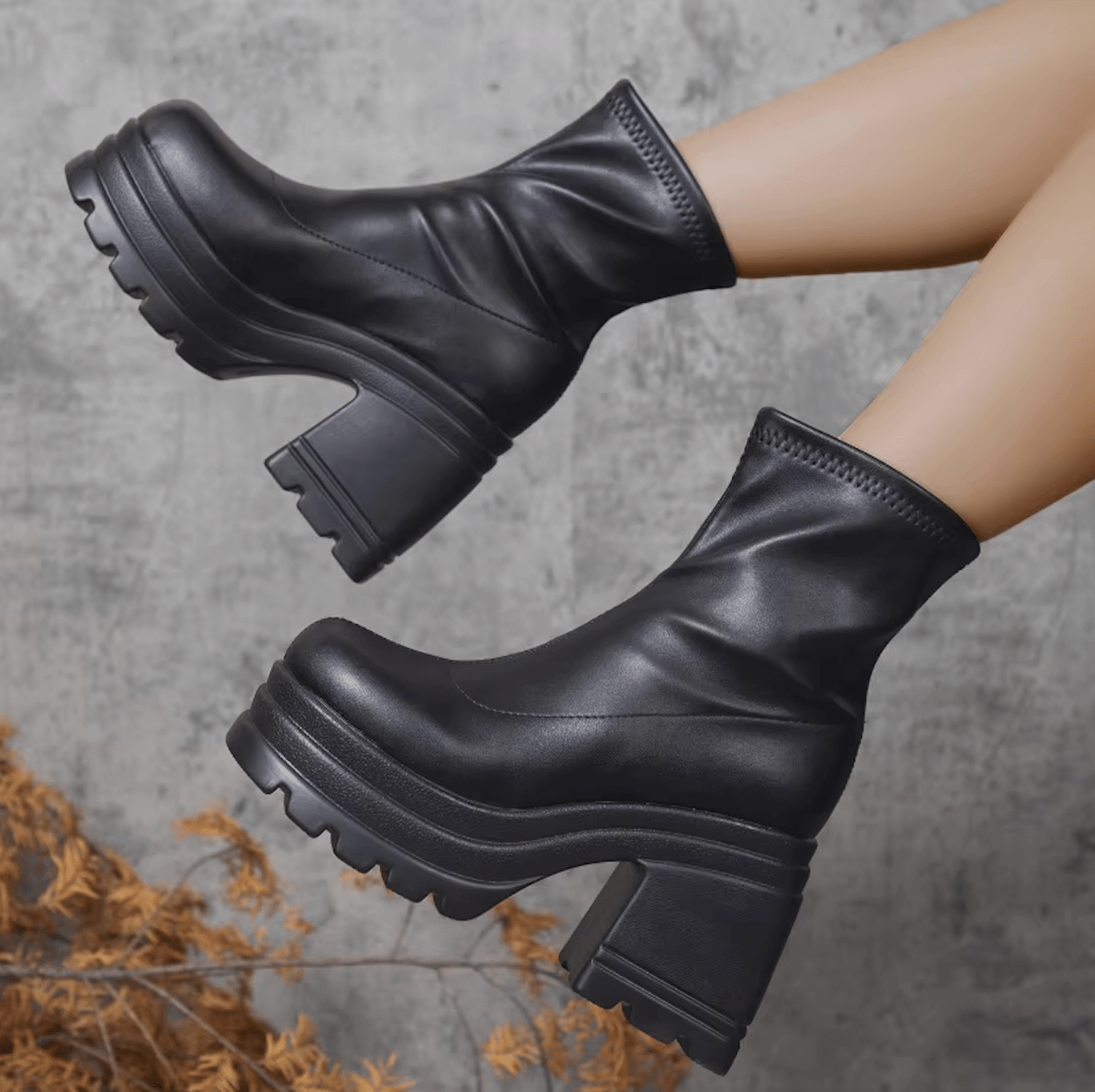 Chic and Cozy PU Leather High-Heeled Boots for Women