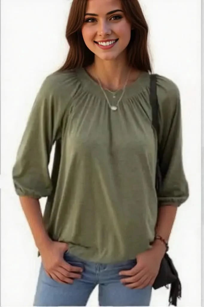 Variant image for Elegant Women's Loose-Fit T-Shirt with Round Neck and Seven-Point Sleeves – Stylish Summer Top in Polyamide-6
