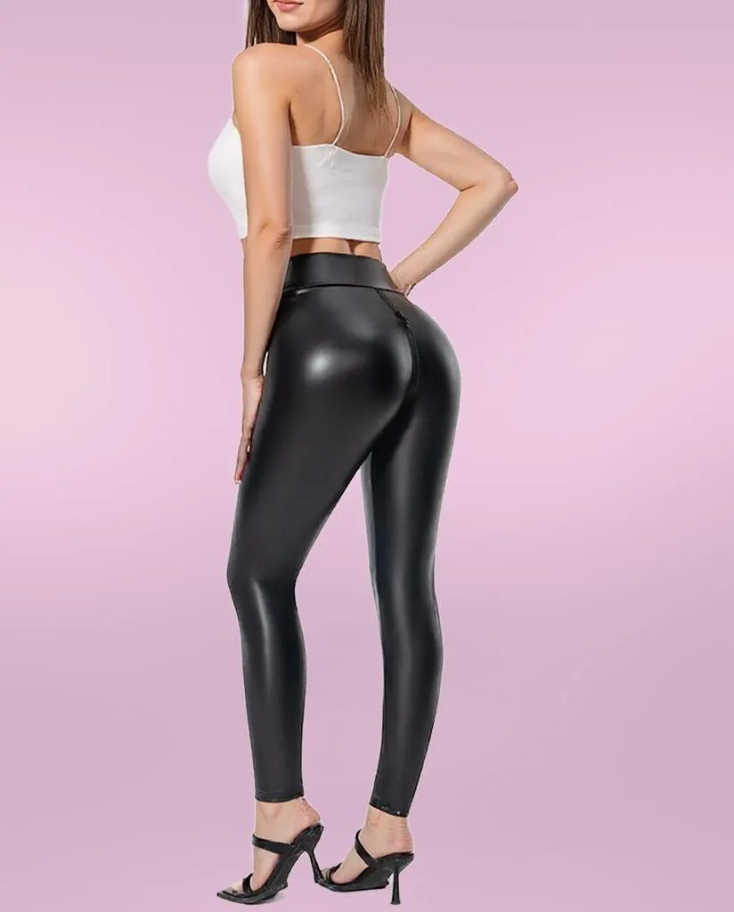 Matte Leather Women's Pants with Back Zipper Closure