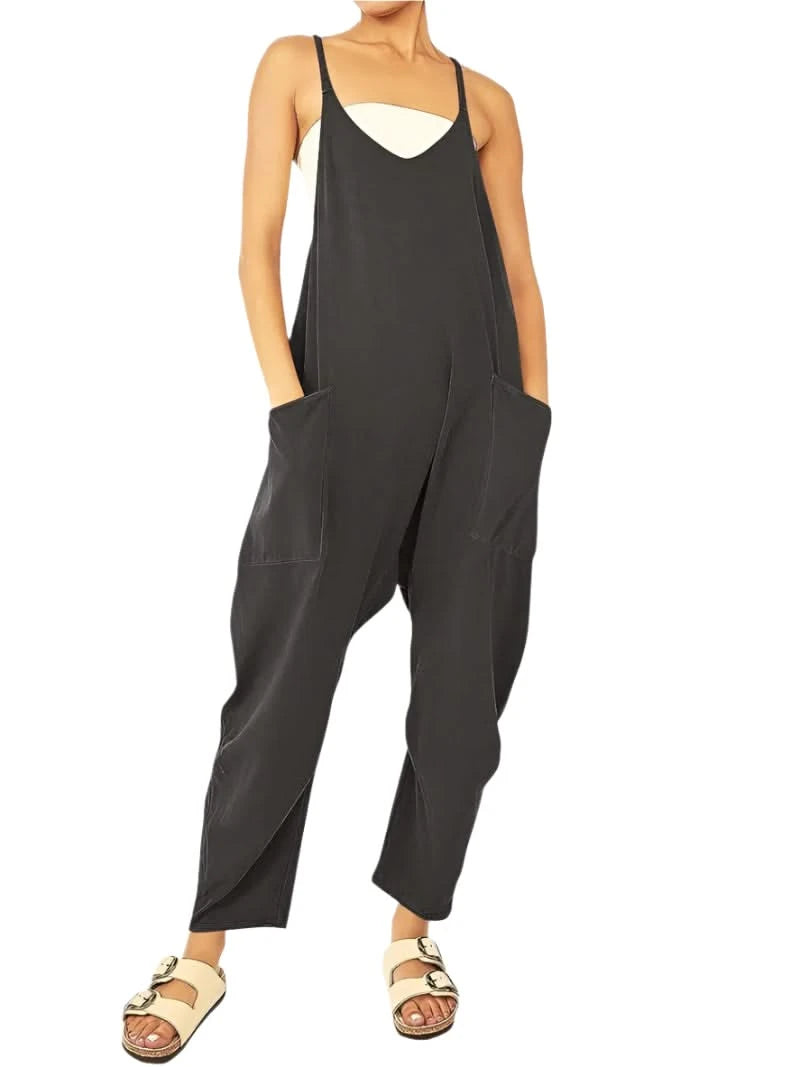 Variant image for Womens Black Jumpsuit - Stylish Long Overall Romper with Adjustable Straps for Summer-9
