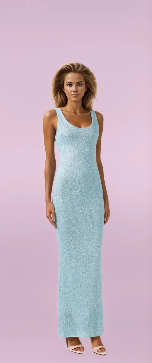 Light Blue Maxi Dress with Sequin Accents