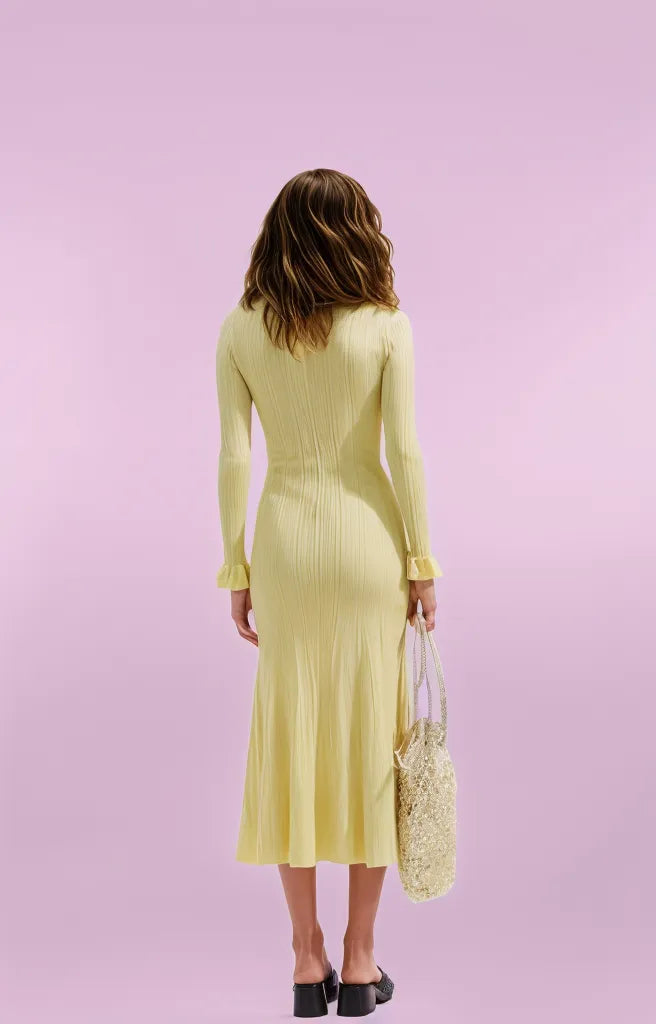 Yellow Long Sleeve Mermaid Maxi Dress