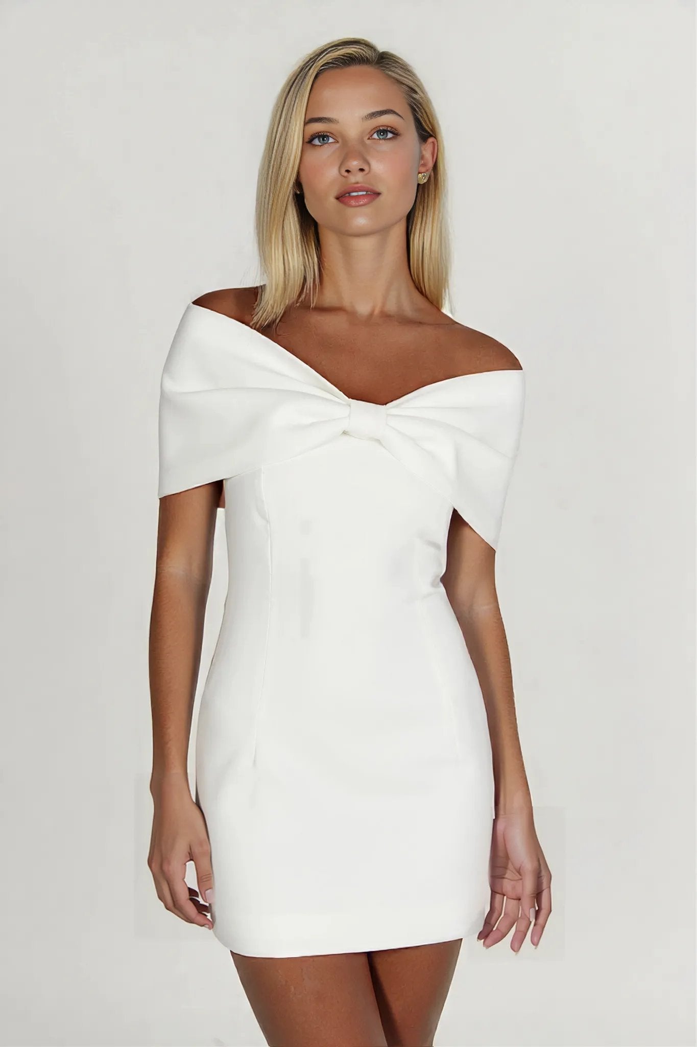 Off-Shoulder Bow Accent Mini Dress | Madeleine Bow Strapless Design