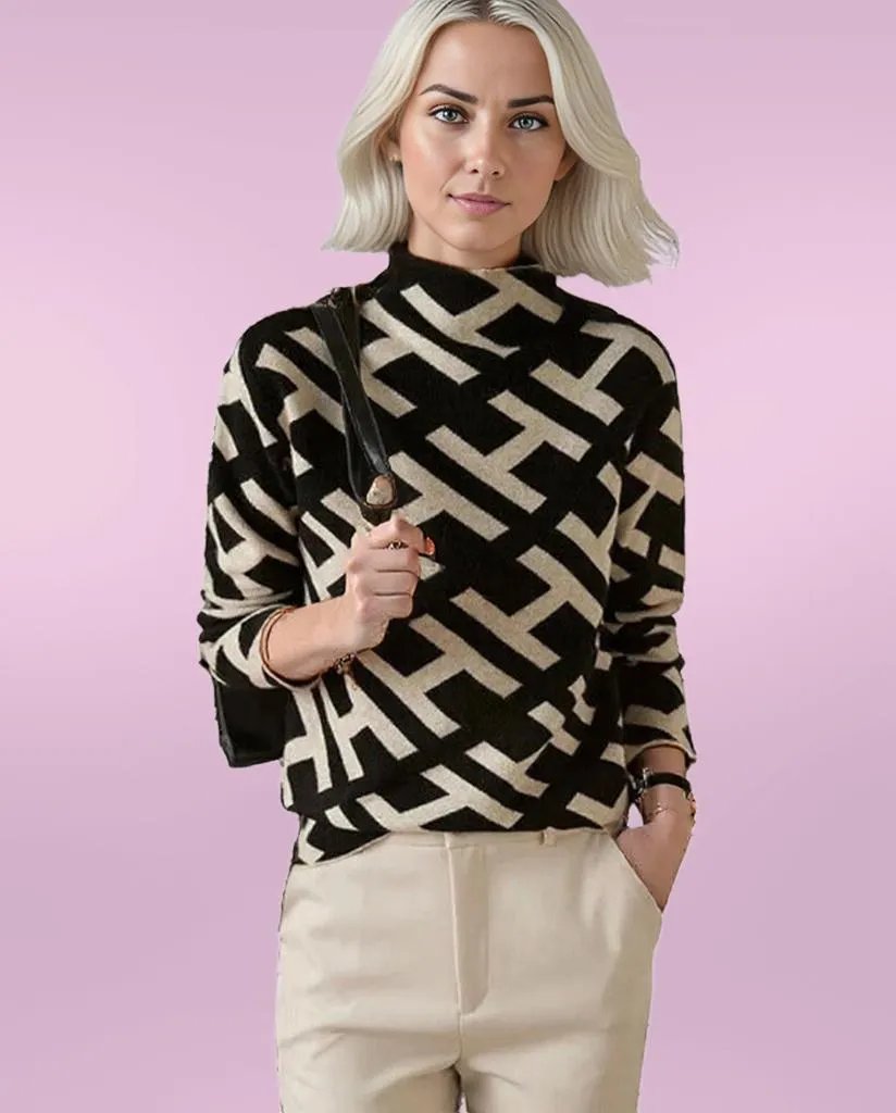 Geometric Knit Long Sleeve Top for Women