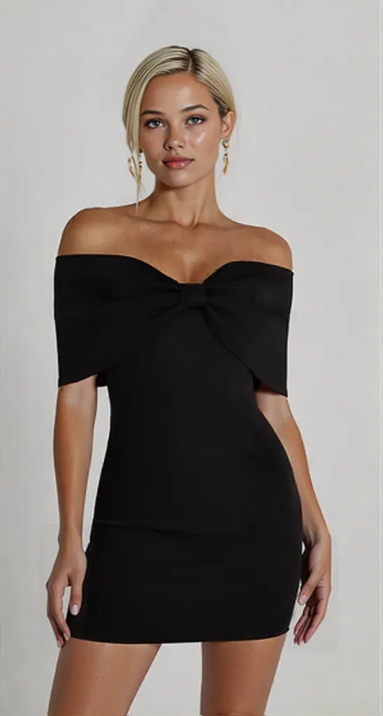 Off-Shoulder Bow Accent Mini Dress | Madeleine Bow Strapless Design