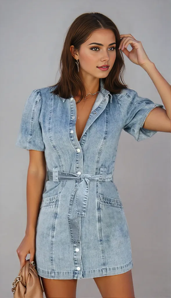 Hannah | Puff Sleeve Denim Button-Up Dress