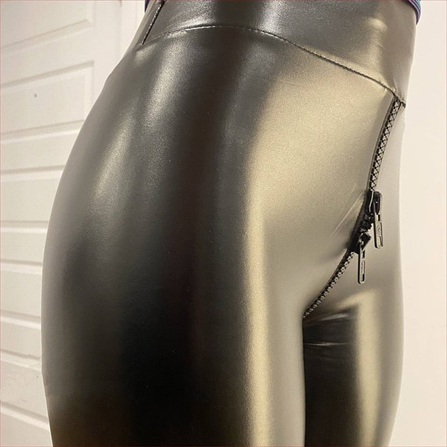 Matte Leather Women's Pants with Back Zipper Closure